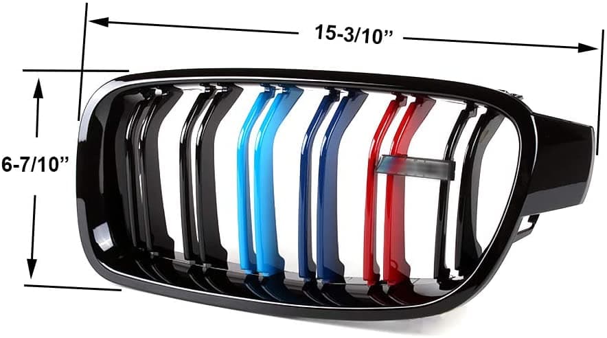 SPELAB SNA Chrome Diamond F30 Grill, Front Kidney Grille for 2012-2018 BMW 3 Series F30 F31 (ABS Gloss Black Grills/Tri-Color, 2-pc Set)-SPELAB