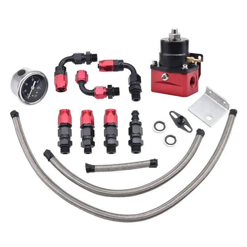 SPELAB Universal Adjustable Fuel Pressure Regulator Valve Kit 100psi Gauge AN6 Hose Fitting Braided Oil Lines-SPELAB