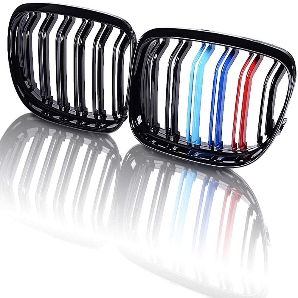SPELAB runmade Glossy Black M-Color Double Line Front Kidney Grille Grill Compatible with BMW 2009-2012 E90 E91 323i 325i 328i 330i 335i LCI Sedan-SPELAB
