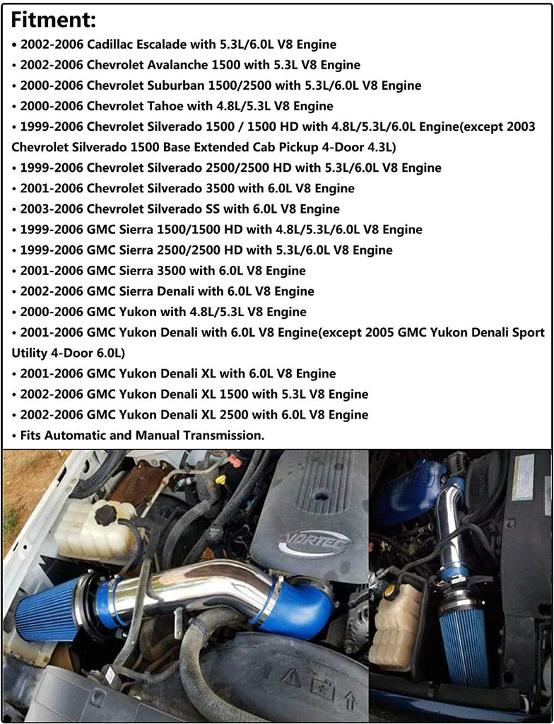 SPELAB 4" Cold Air Intake Kit For 1999-2006 GMC Chevrolet 4.8L 5.3L 6.0L V8 Engine