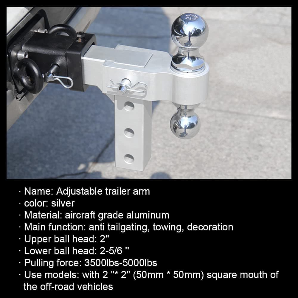 SPELAB Aluminum Adjustable Trailer Hitch with 2" and 2-5/16" Dual Ball Mount Fits 2" Receiver